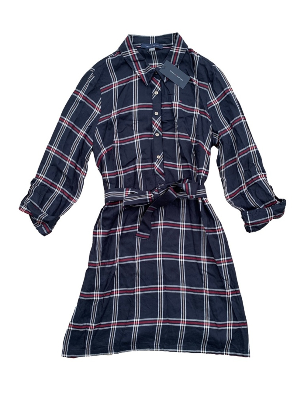 Tommy Hilfiger NWT Women's Size 8 Ashbury Plaid Tie Waist Button Shirt Dress